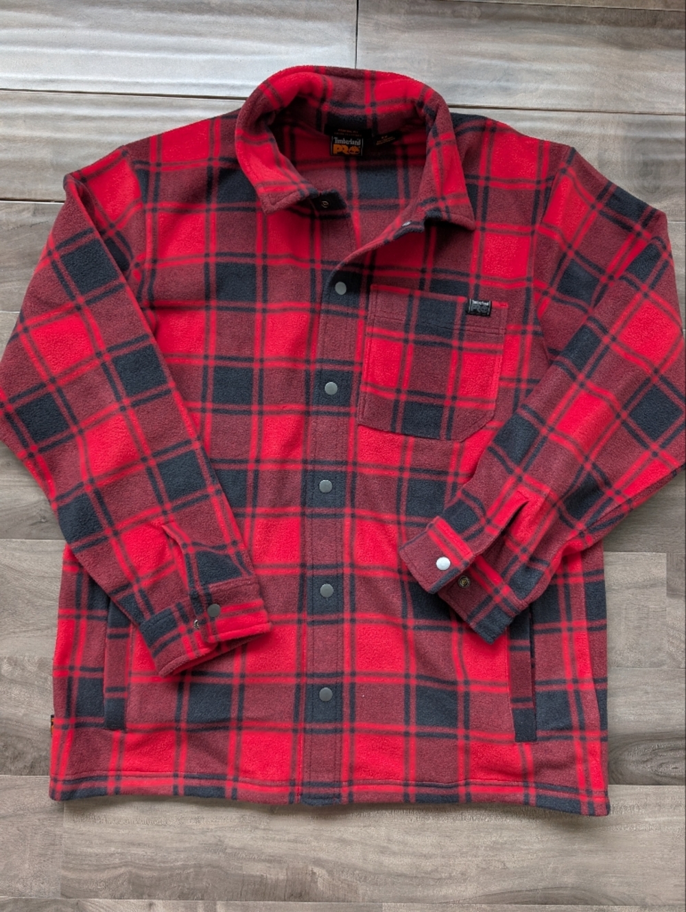 Timberland Red and Black Plaid Fleece Jacket